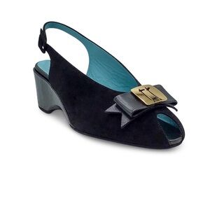 Thierry Rabotin Campbell 9243 Peep Toe Slingback in Black Suede Size 7.5